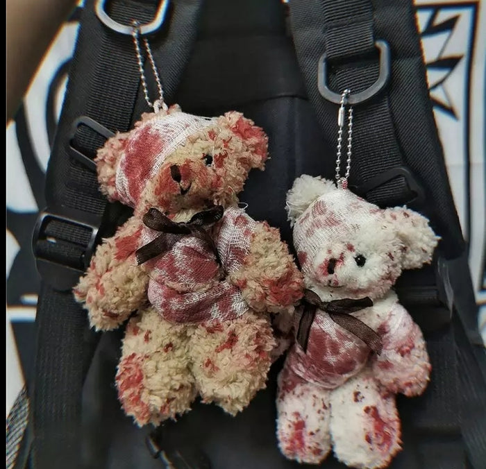 Bloody plush bear keychain