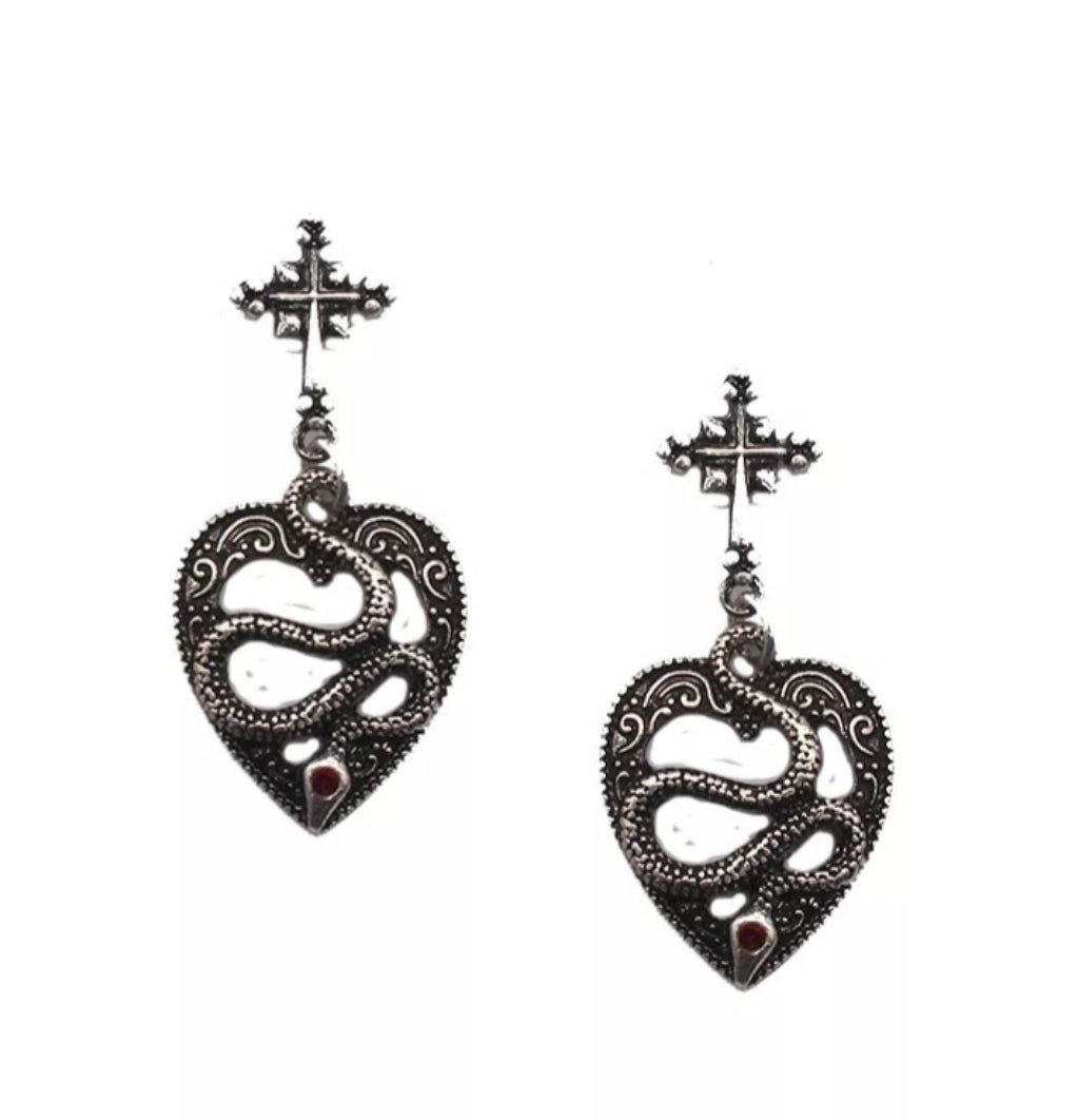 Snake heart earrings