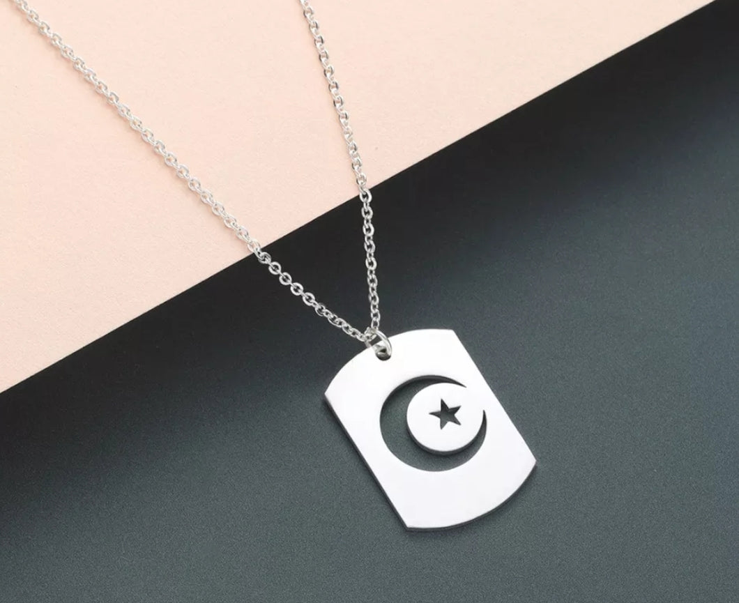 moon & star tag necklace