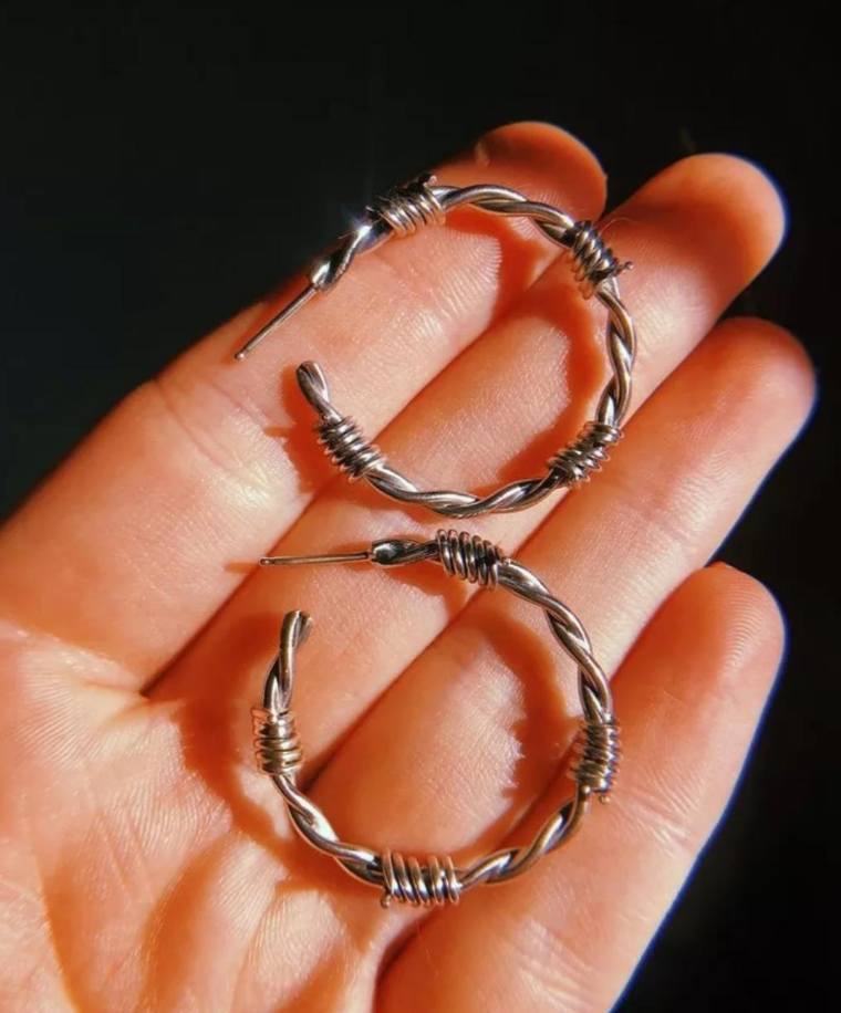 Barbed wire hoop earrings
