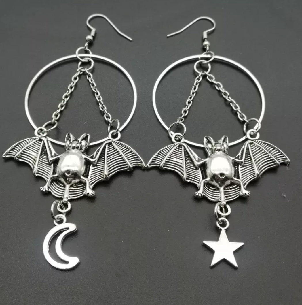 Bat moon star earrings