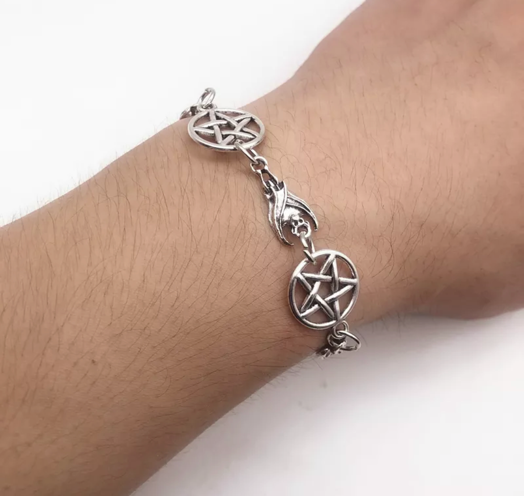 Bat and pentagram bracelet