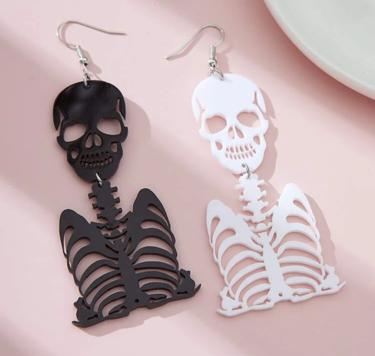 Black and white skeleton earings